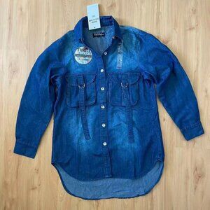 Thrill Jeans Acid Washed Denim Shirt Dress Women's Size L